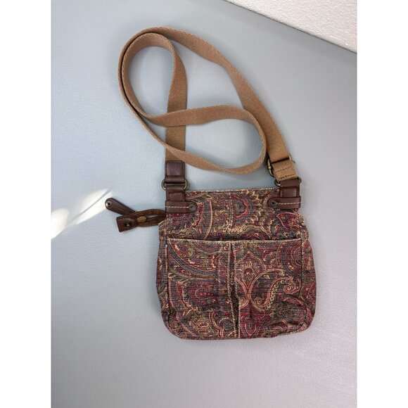 Fossil brand women's crossbody mini bag brown paisley patterned zipper closure - Picture 2 of 10